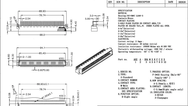 DIN41612 Connector, Male and Female 3row 150contacts, 3X50POS